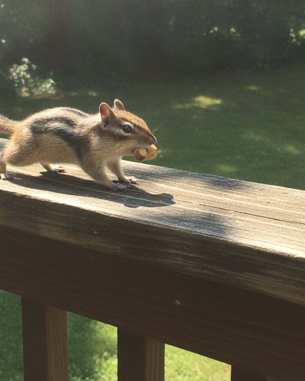 A deck-railing chipmunk